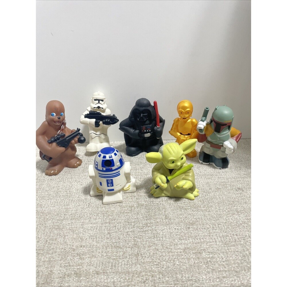 Disney Star Wars Figures Lot Of 8 Squeeze Toys Figures With Case 2008